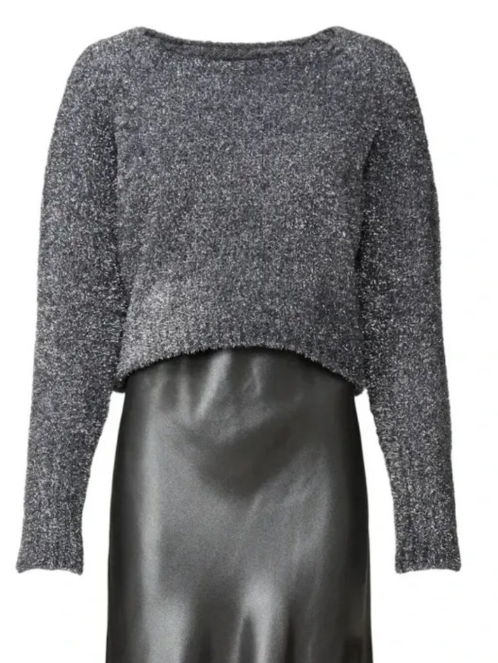 NEW! ALLSAINTS ROSETTA TINSEL CROP SWEATER in GREY XS HOLIDAY COCKTAIL PARTY